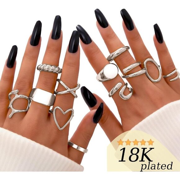 ❤️Women Sliver Rings Set Open  Stacking Knuckle Ring, Signet Rings for Gift - Picture 2 of 8